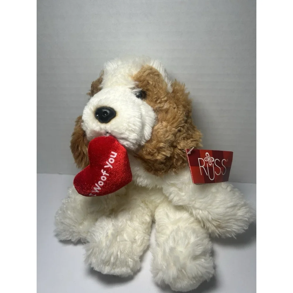 Vtg Russ Berrie Puddin Cocker Spaniel Puppy‎ Dog Small Plush Toy Cockapoo Heart